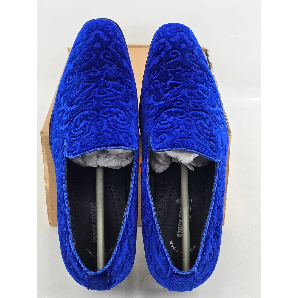 Stacy Adams Vion Velvet Loafers Mens Size 9 Royal Blue Paisley Slip On - VG‎
